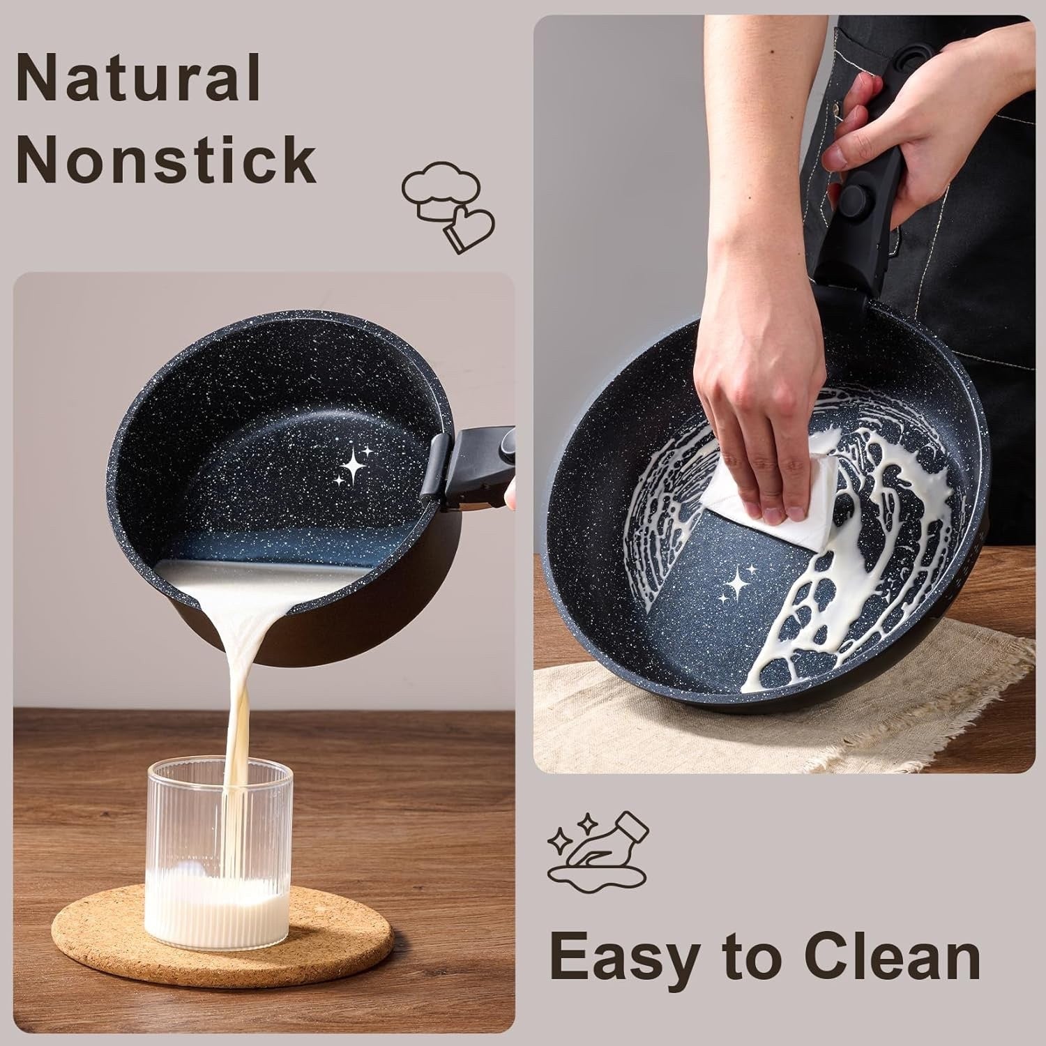 25pcs Black Non Stick Cookware Set Induction Pots & Pans with Detachable Handles