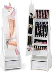 White Kids Jewelry Cabinet Mirror Freestanding Adjustable Storage Vanity