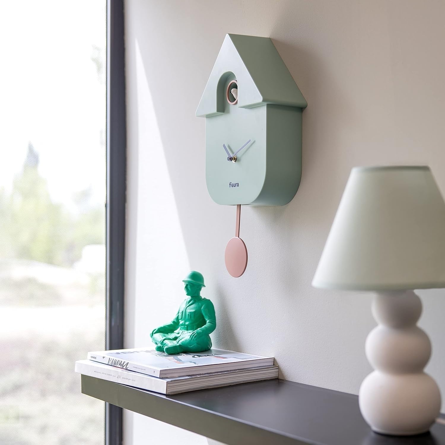 Modern Mint Pendulum Cuckoo Wall Clock | Silent, Battery Powered, Stylish Decor