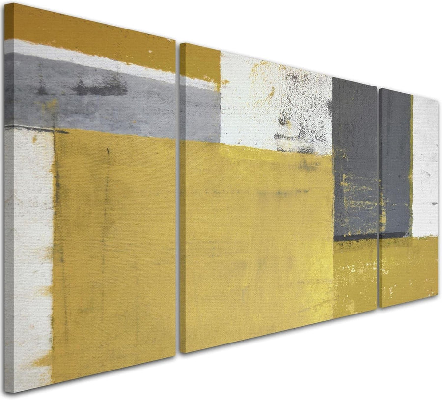XXL Mustard Yellow Grey Abstract Canvas Wall Art 191x65cm