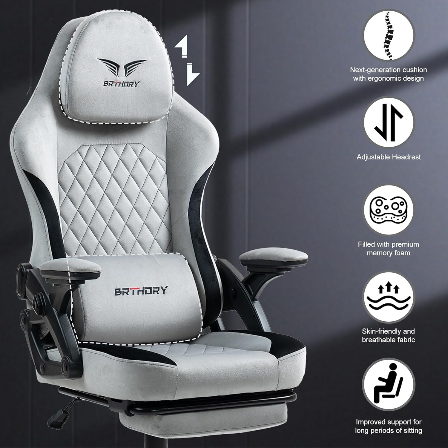 Ergonomic Gaming Chair 135° Recline Fabric w/ Footrest