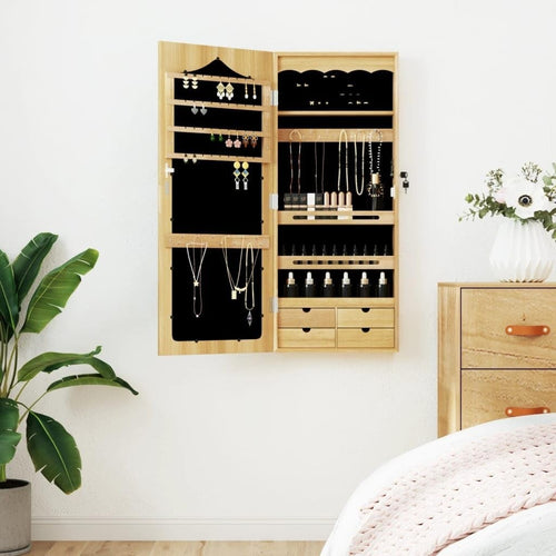 Slim Wall Mounted Jewelry Cabinet Mirror Lockable Space Saving Armoire