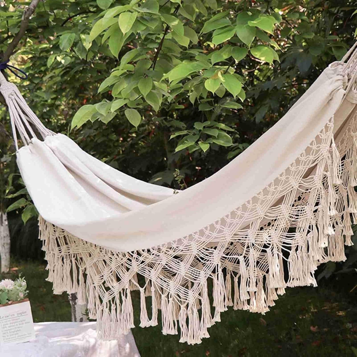 Premium Canvas Hammock with Wooden Bars, Portable, Indoor/Outdoor Use, Easy Setu