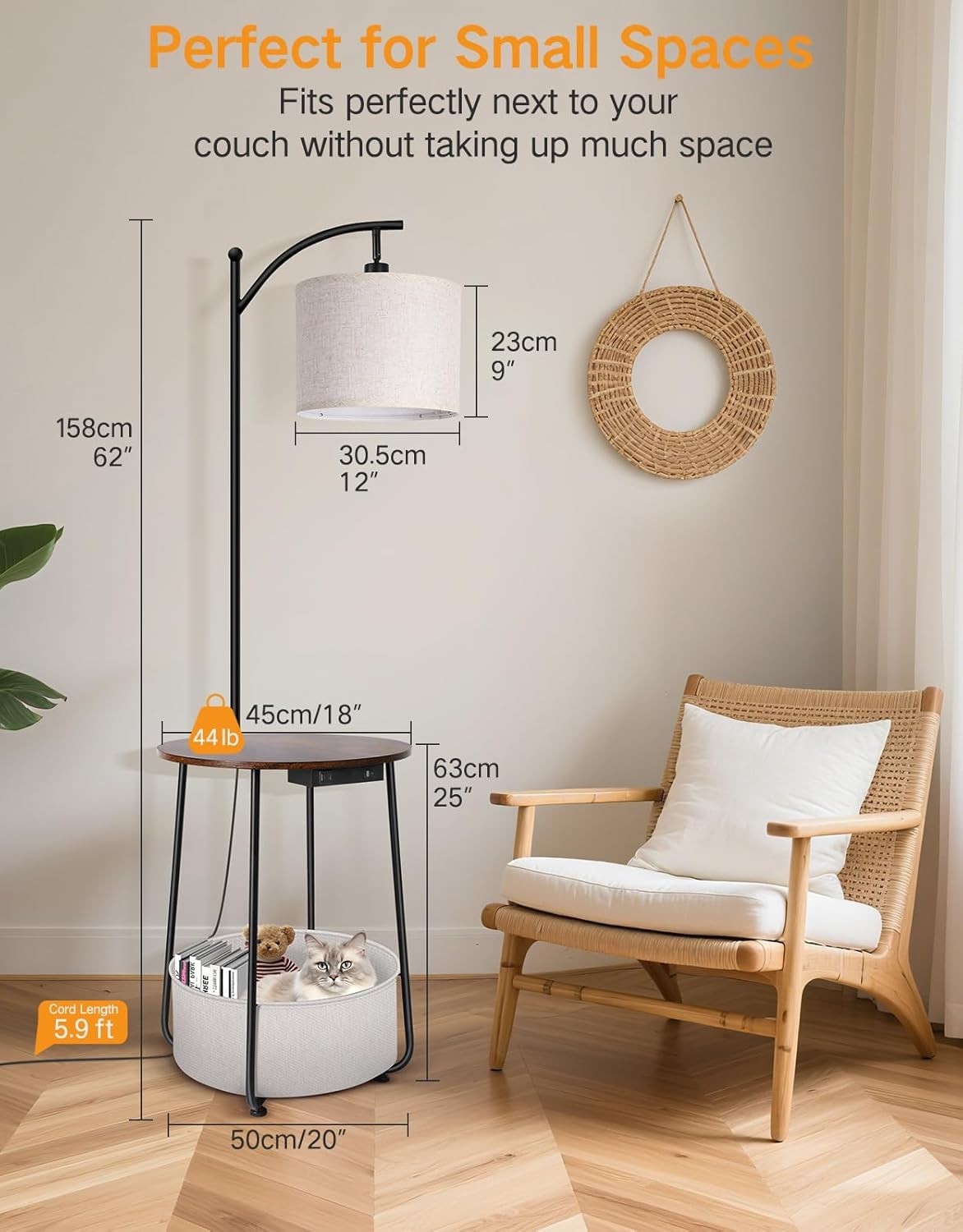 Multifunctional Floor Lamp with Table, USB Charging & 3 Light Modes