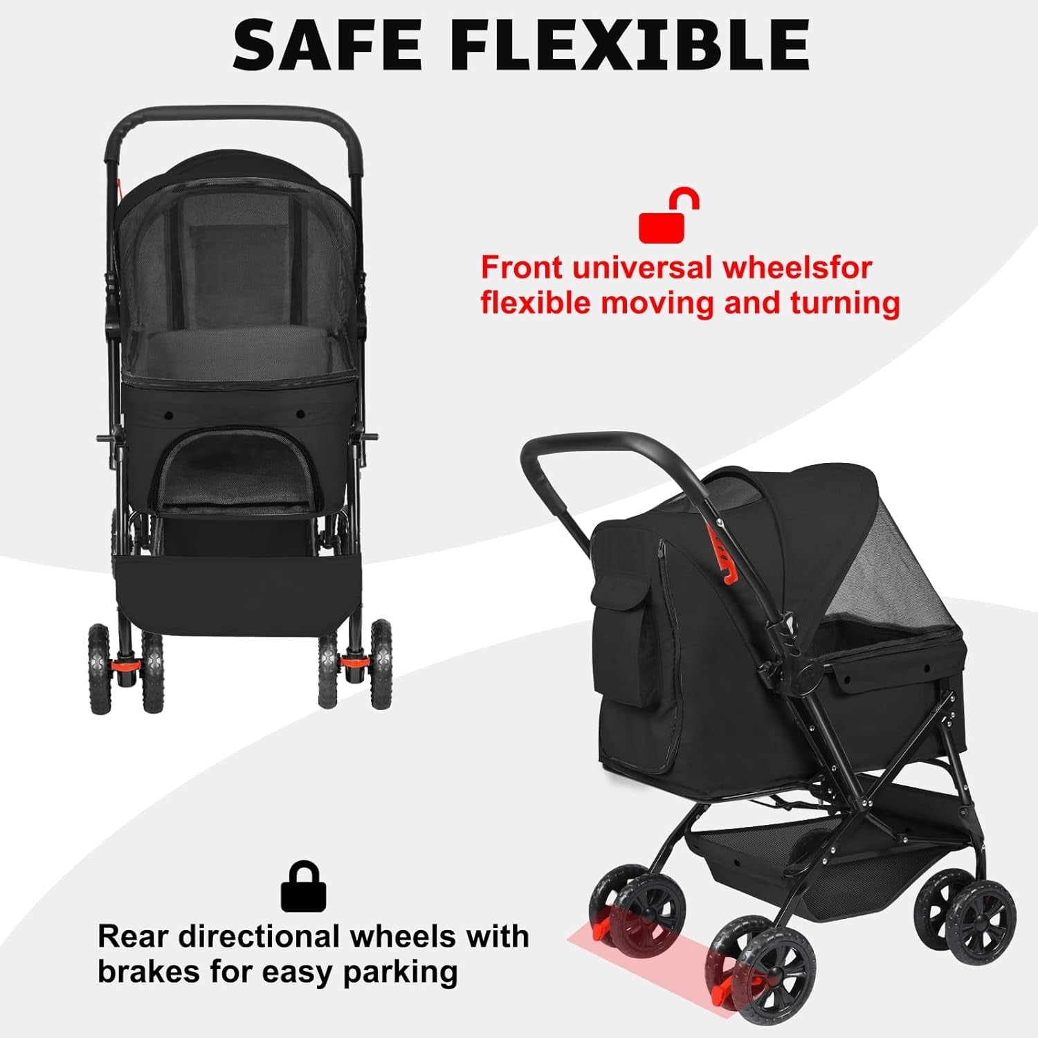 Pet Stroller for Medium Dogs up to 20kg Foldable 4 Wheel Dog Cat Pram
