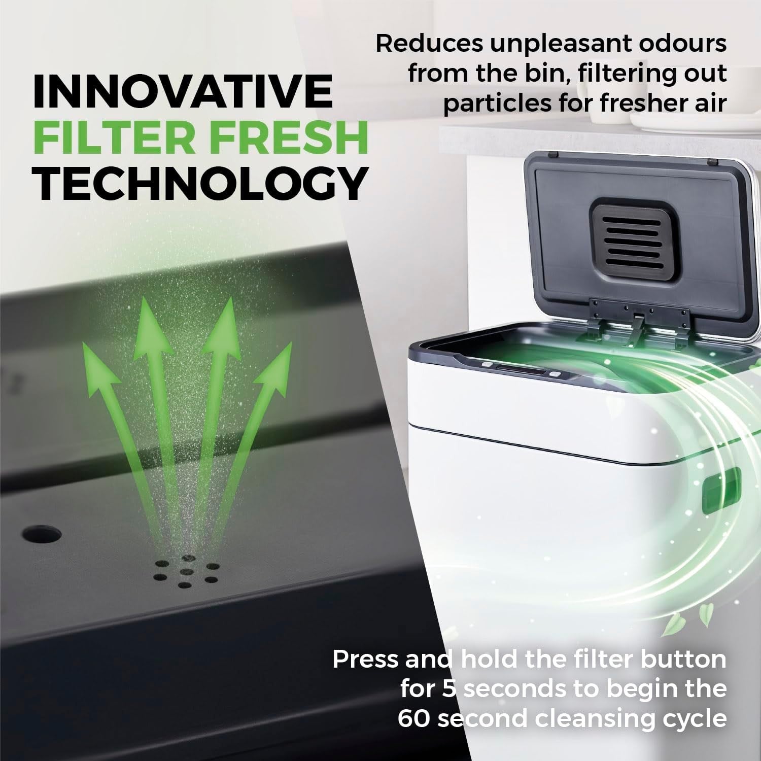 60L Touchless Kitchen Bin | Automatic Sensor Trash Can White