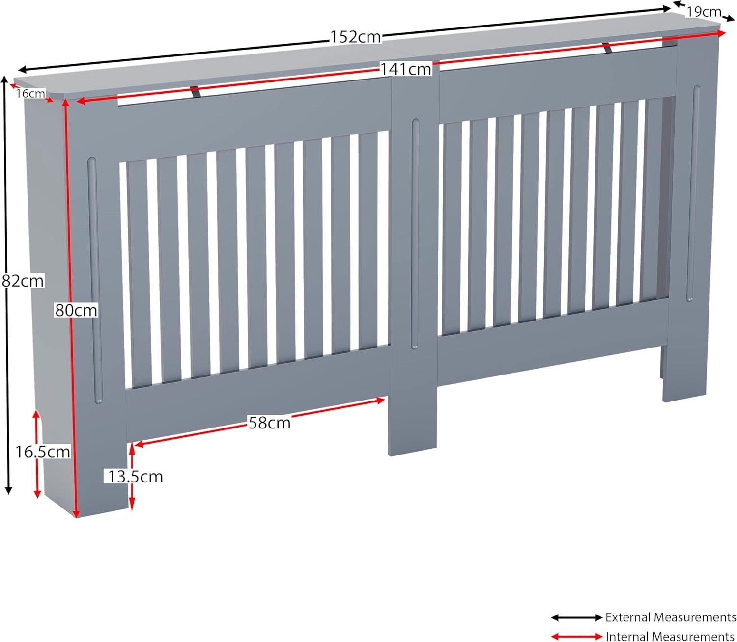 Large Grey Radiator Cover | Modern Slatted MDF Heating Cabinet