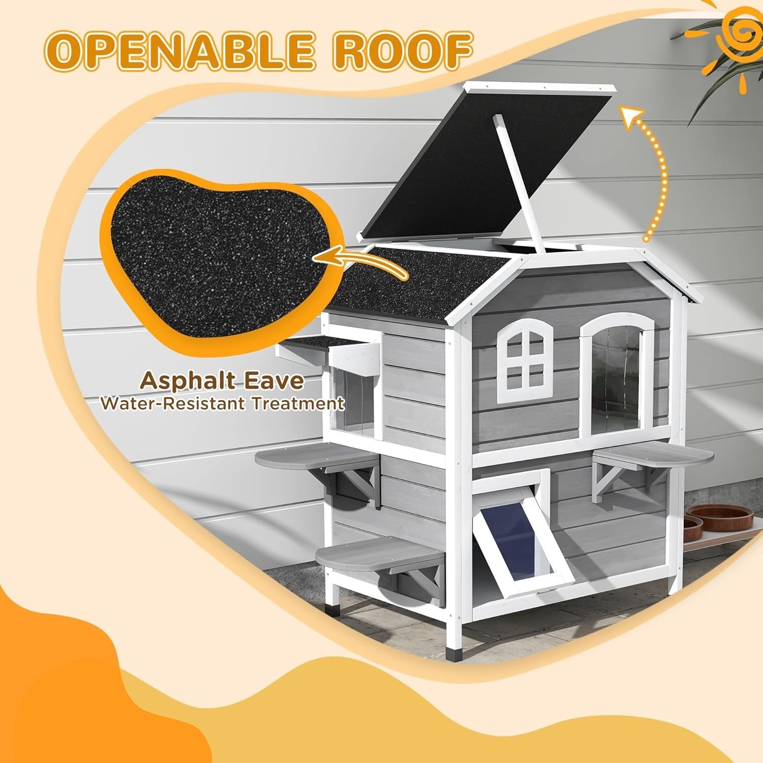 Large Outdoor Wooden Cat House Two-Story Shelter 91x78x55.5cm Durable
