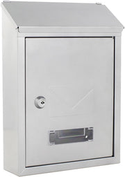Lockable Wall Mounted Steel Post Box Silver Weatherproof Mailbox 300x215x70mm