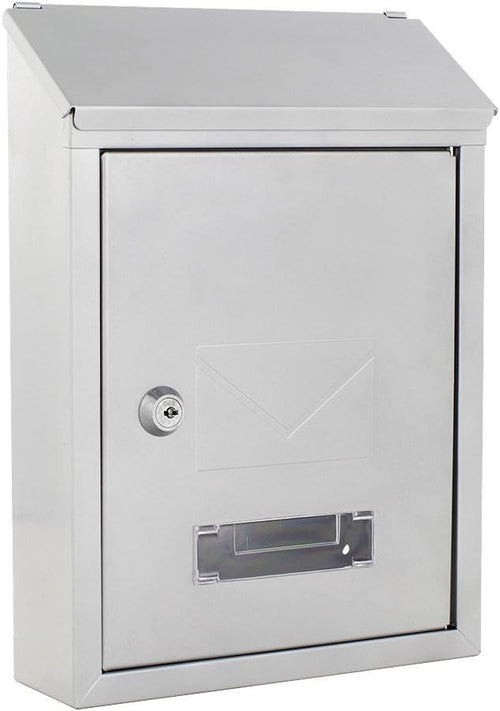 Lockable Wall Mounted Steel Post Box Silver Weatherproof Mailbox 300x215x70mm