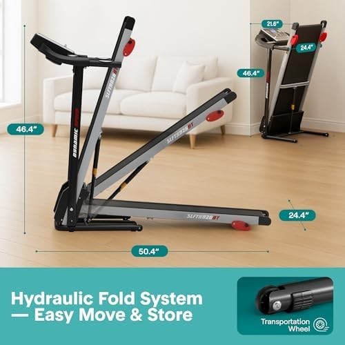 Foldable Electric Treadmill 6mph Compact Home Running Machine LCD & App Control
