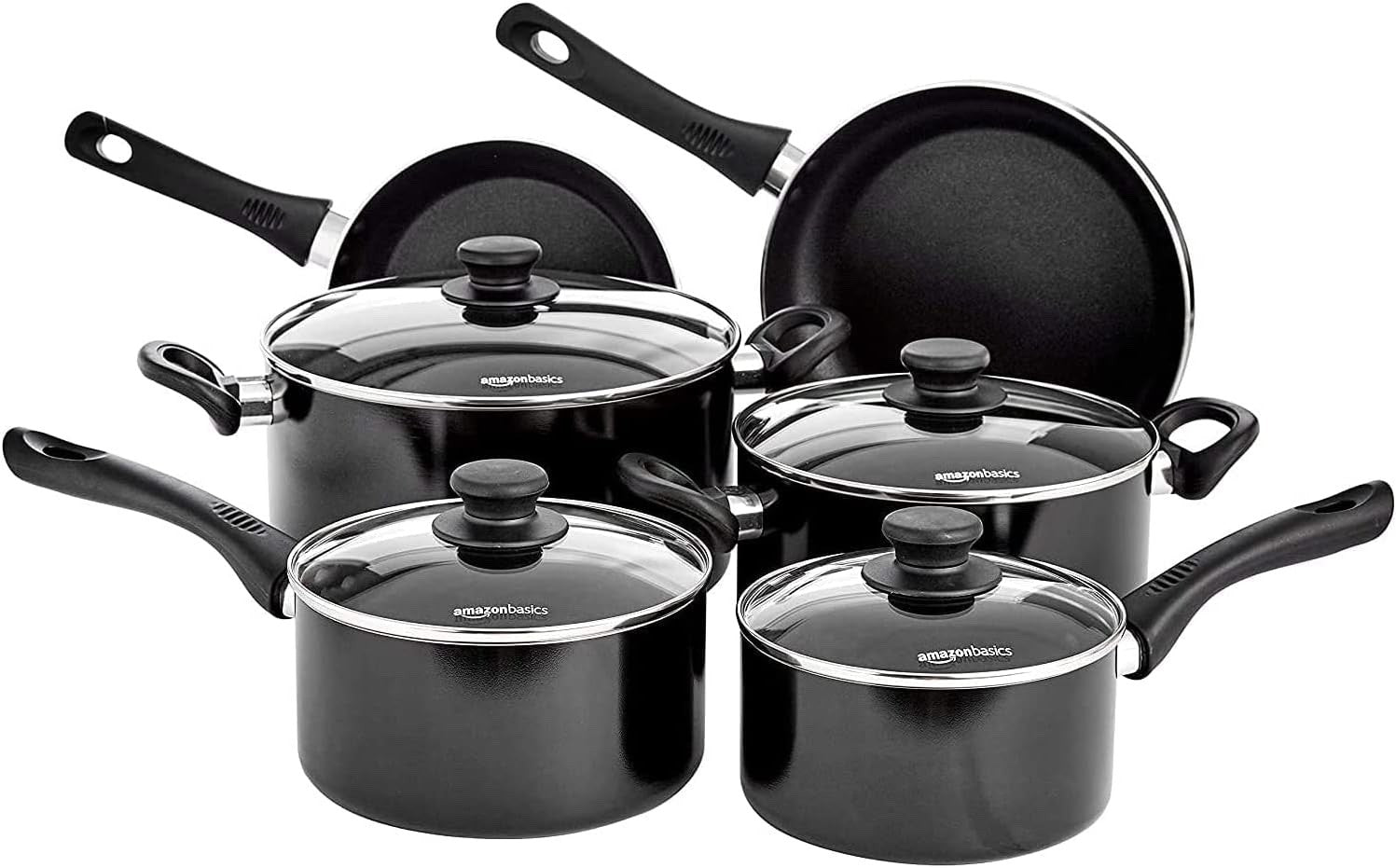 6pcs Non Stick Pan and Pot Set Cookware Set with Glass Lids Induction Safe