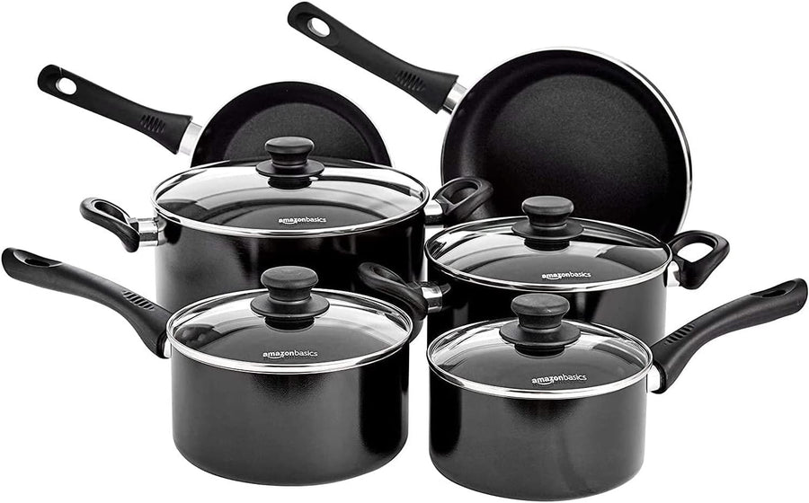 6pcs Non Stick Pan and Pot Set Cookware Set with Glass Lids Induction Safe