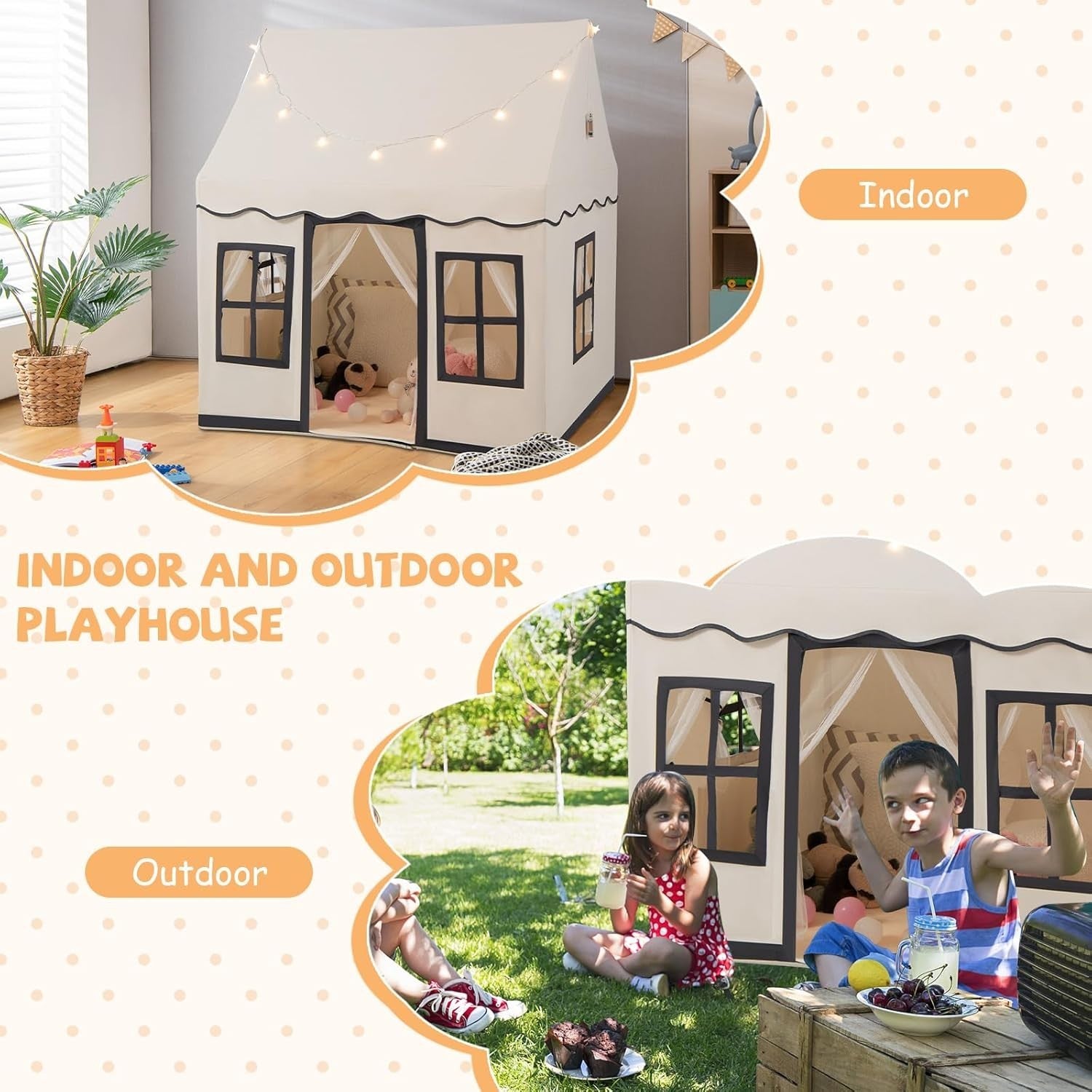 Large Kids Princess Play Tent Indoor Outdoor w Washable Mat Lights