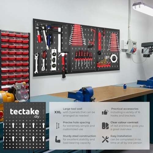 Wall-Mount Pegboard Kit 3PCS Alloy Steel Black + Red w/ Hooks & Holders
