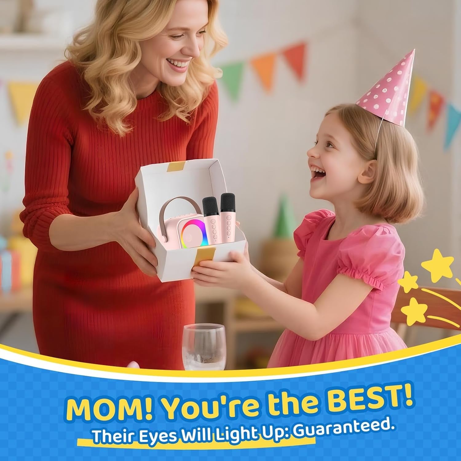 Kids Karaoke Machine with 2 Microphones RGB Bluetooth Speaker