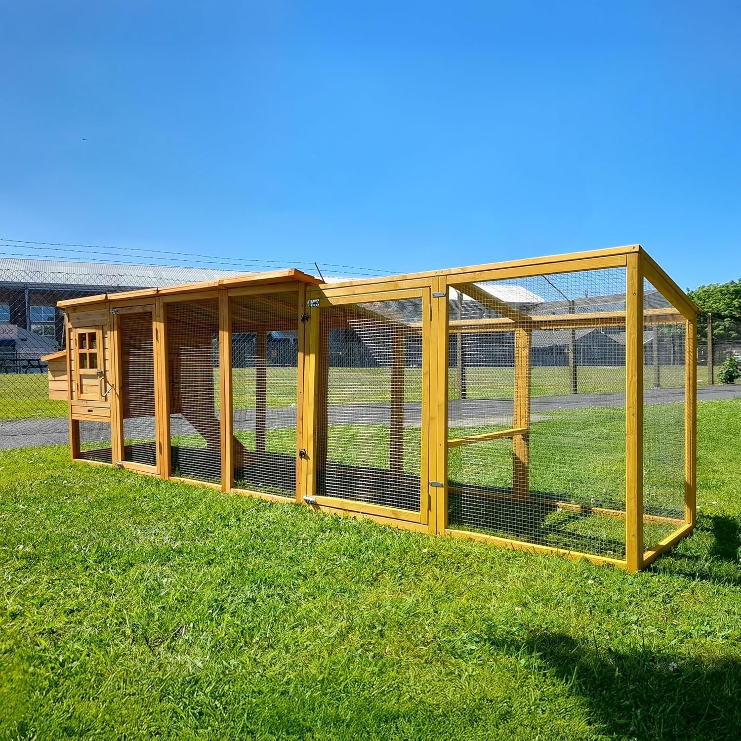 12.5ft Wooden Chicken Coop Covered Run Pull Out Tray Secure Hen House