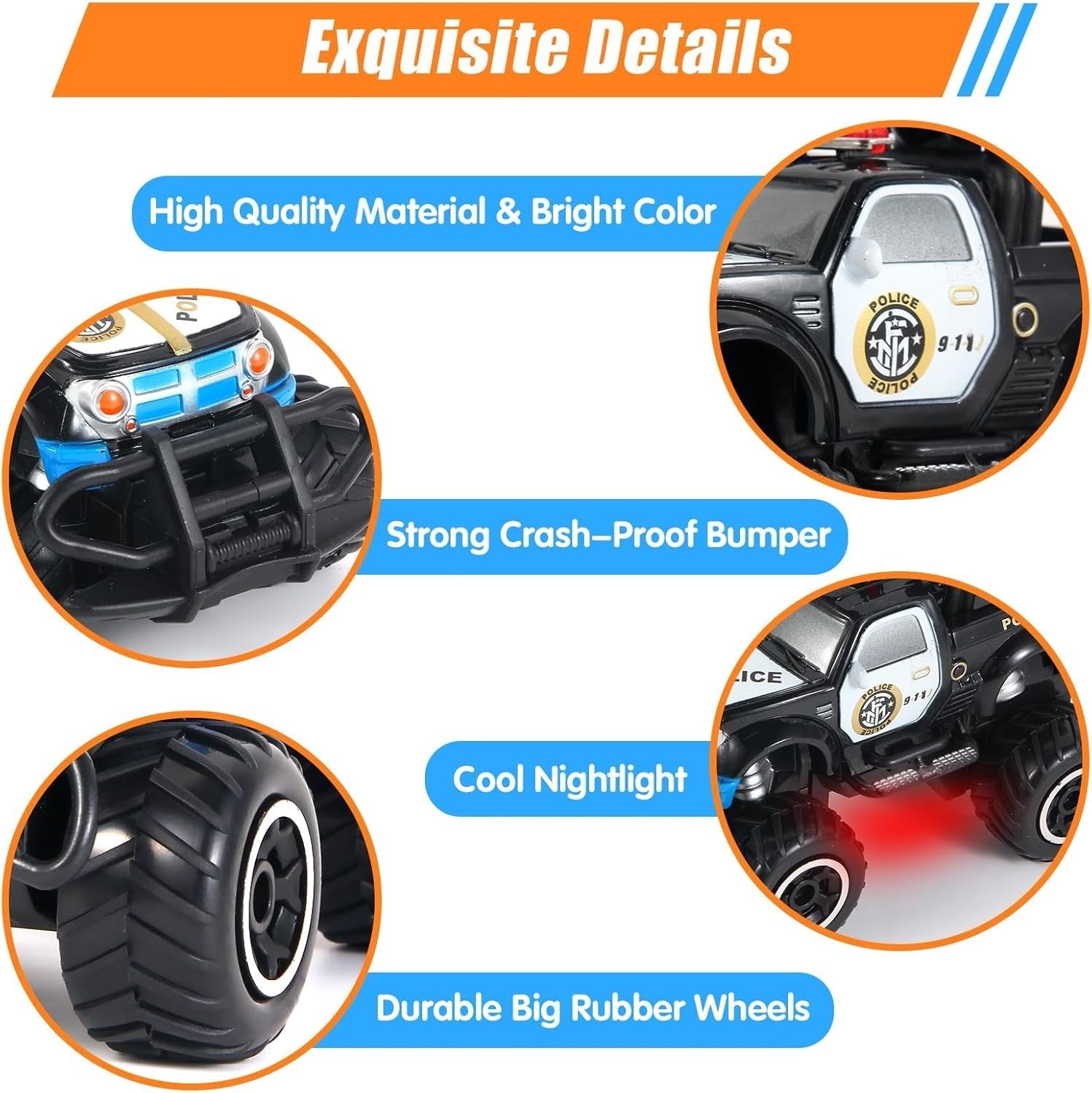 Mini Remote Control Police Car Toy for Kids, Fast RC Vehicle Gift Age 3-7