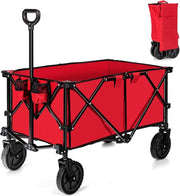 Red Folding Camping Wagon Heavy Duty Collapsible Beach Garden Cart w/ Handle