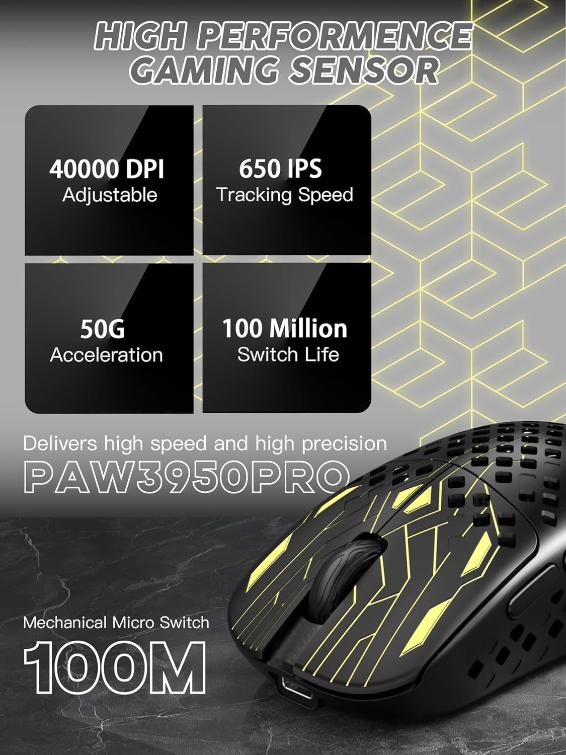 Ultra-Light 41g Gaming Mouse 40K DPI Tri-Mode Wireless RGB Pro