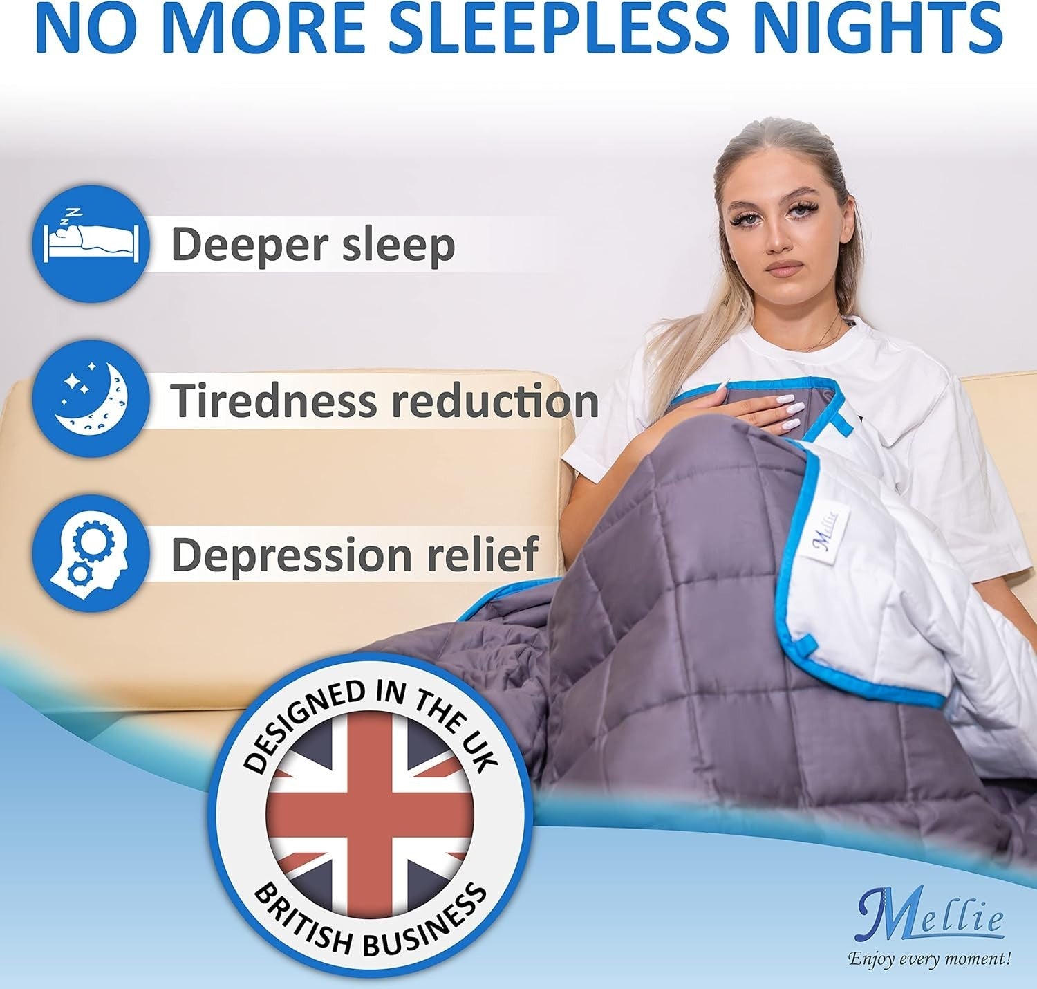 8.2kg King Weighted Blanket 150x200cm Grey/White Cotton Sleep Therapy