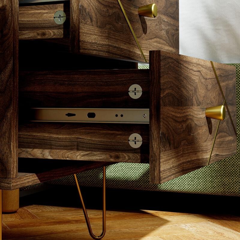 Set of 2 Bedside Tables Brown Wood Grain w/ Drawers & Hairpin Legs
