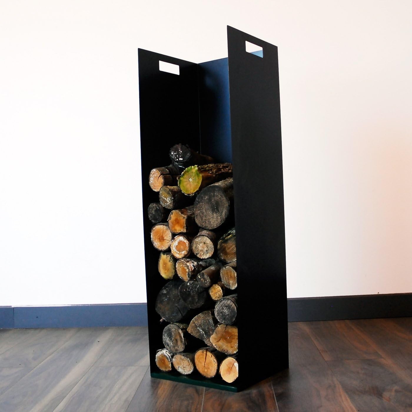 Steel Firewood Log Holder with Handles & Rubber Feet, Modern Indoor Storage