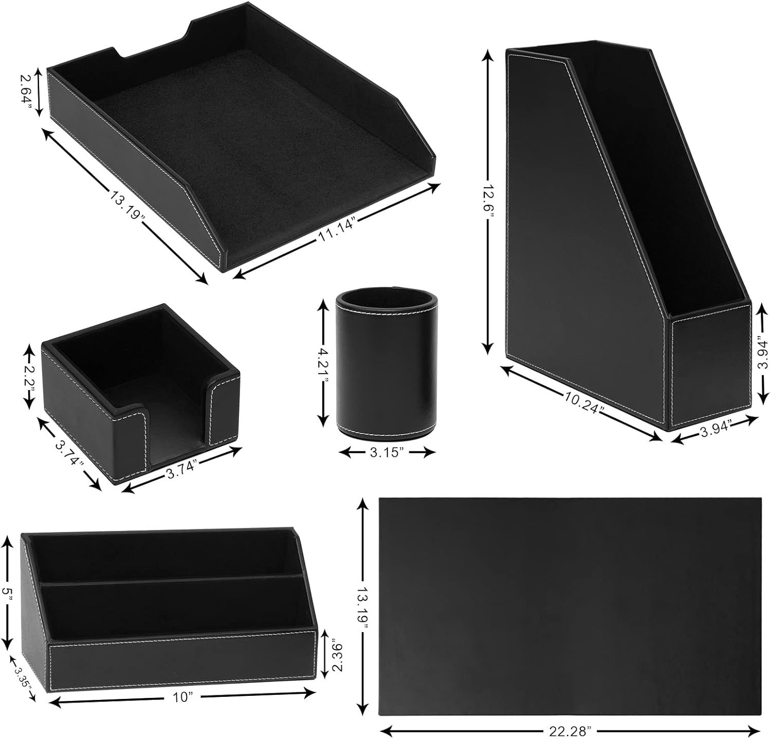 Luxury PU Leather 6-Piece Desk Organizer Set – Pen Holder, Paper Tray, File Stor