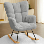 Lambswool Rocking Chair Grey Armchair High Back Comfy Nursery Lounge Seat