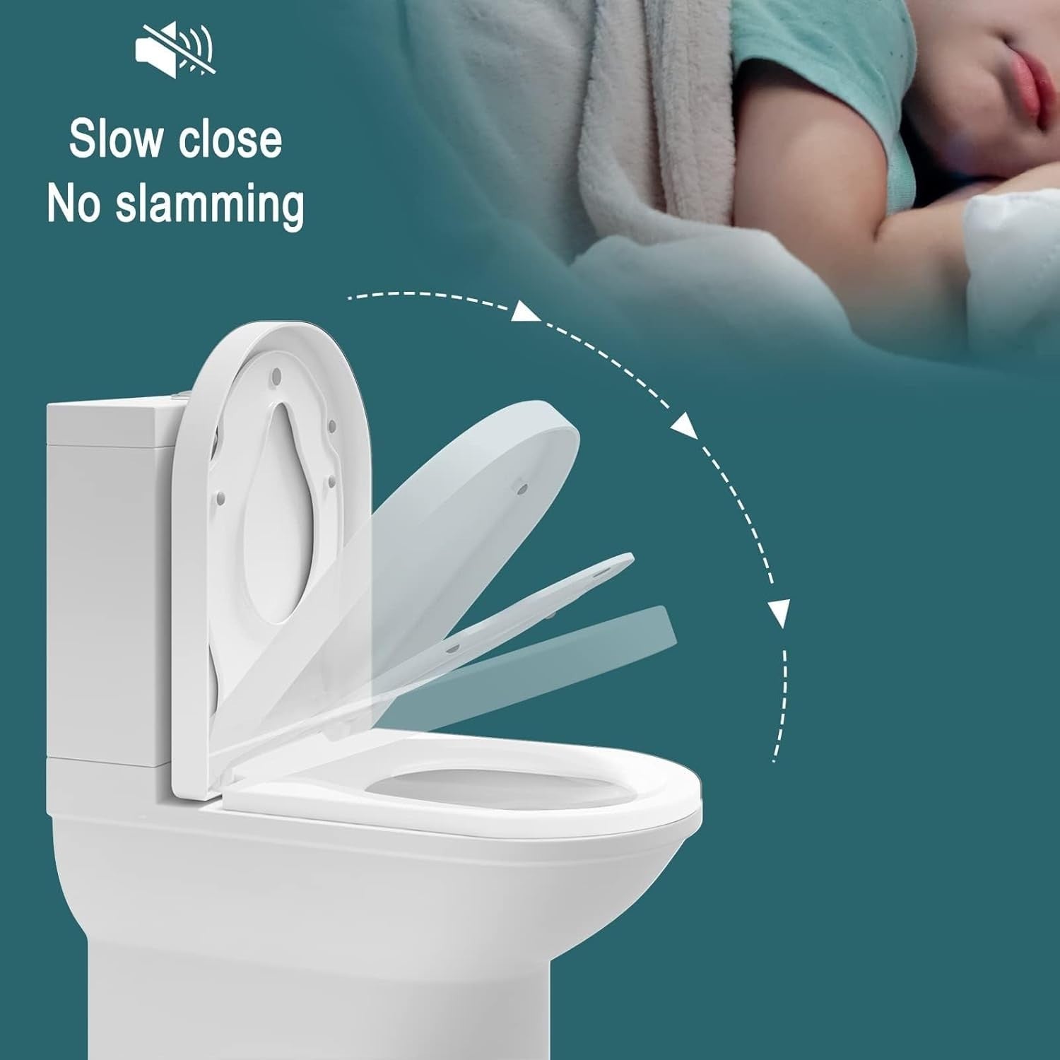 Family Toilet Seat Soft Close D-Shape Quick Release Removable Child Seat White