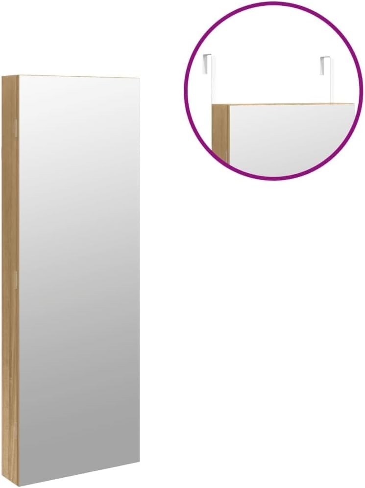LED Wall Mounted Jewelry Cabinet Frameless Mirror Lockable Storage Brown