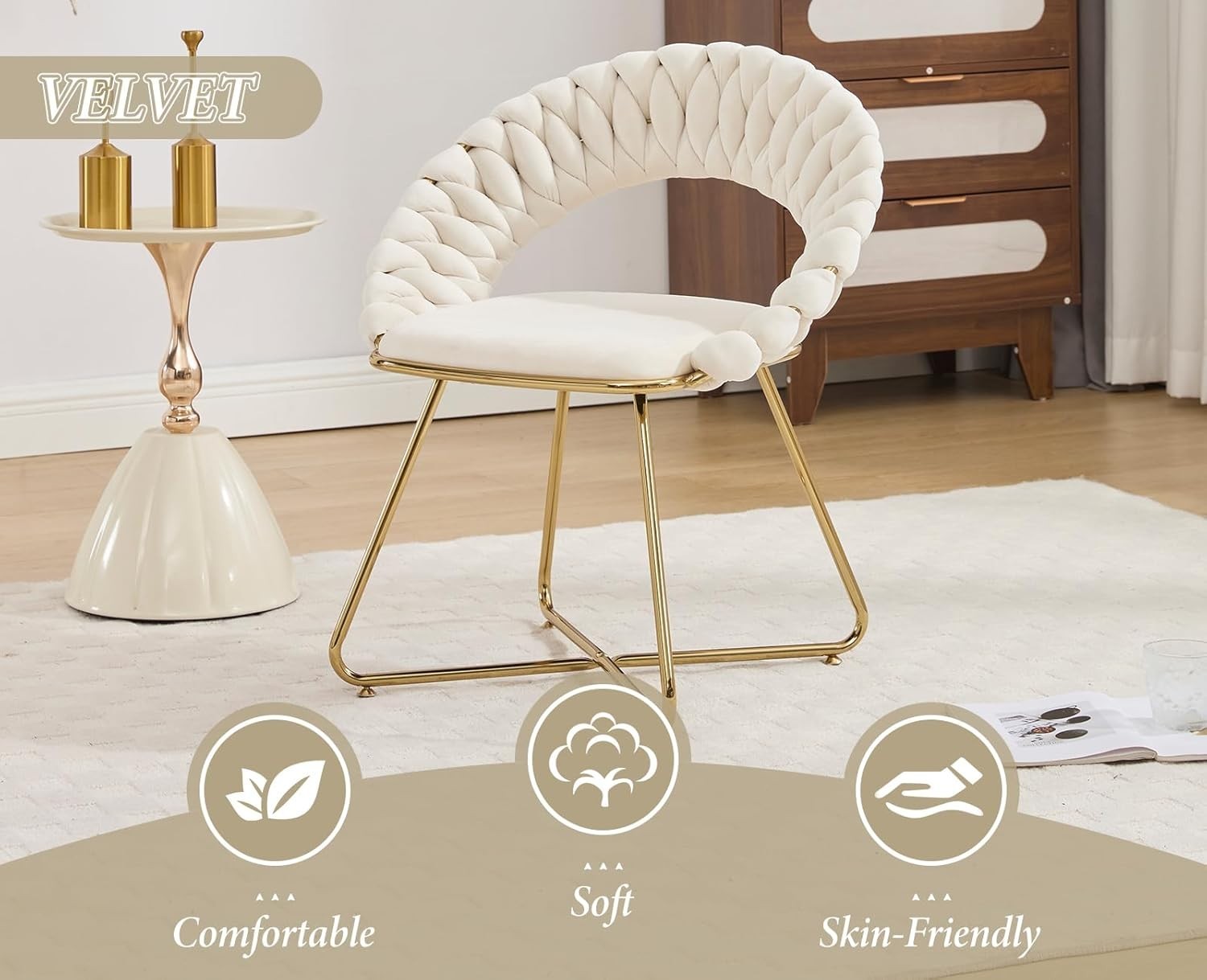 Beige Velvet Tub Chairs Set of 2 – Modern Accent Lounge Chairs with Gold Legs