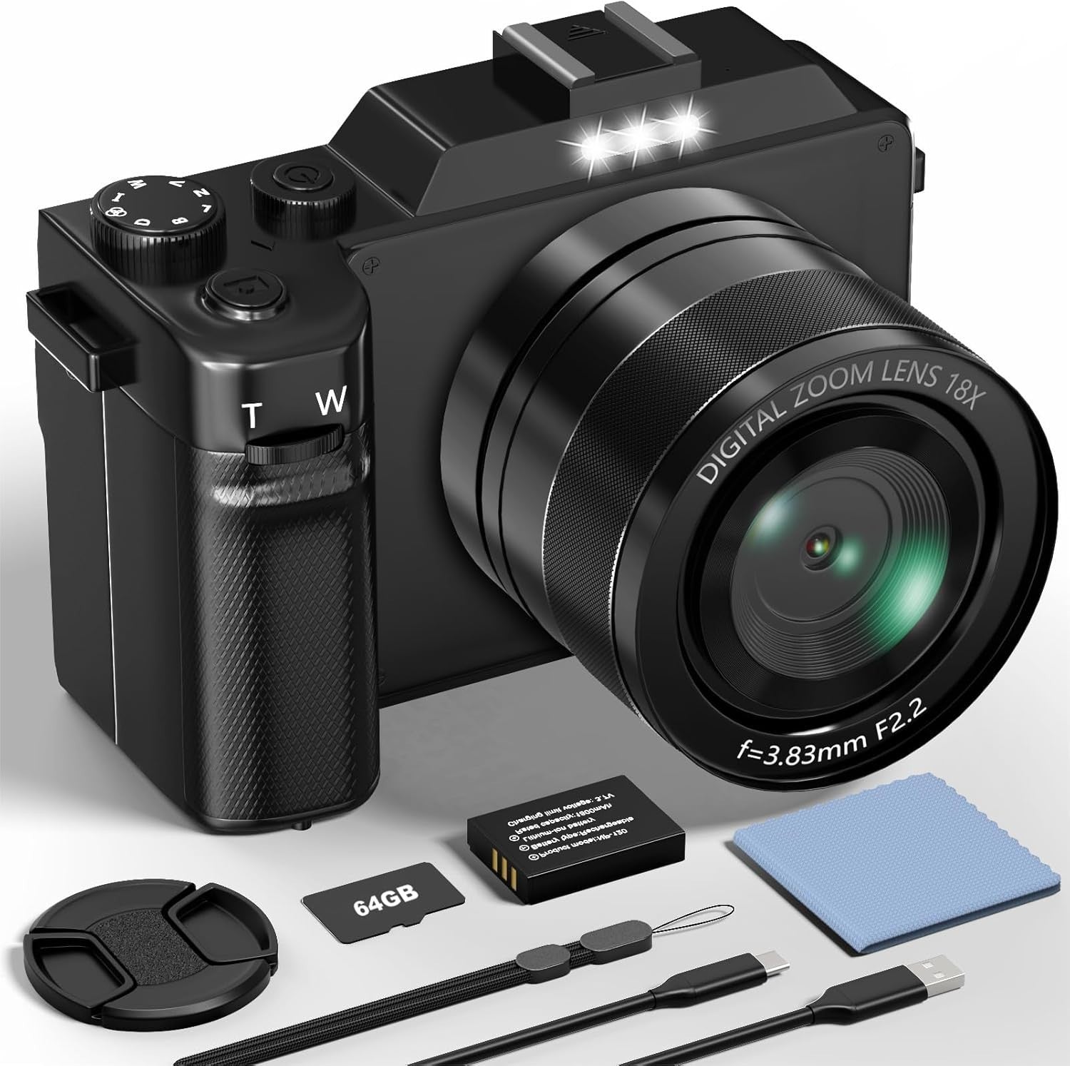 5K 64MP Digital Camera WiFi Autofocus Vlogging Camera 64GB 18X Zoom