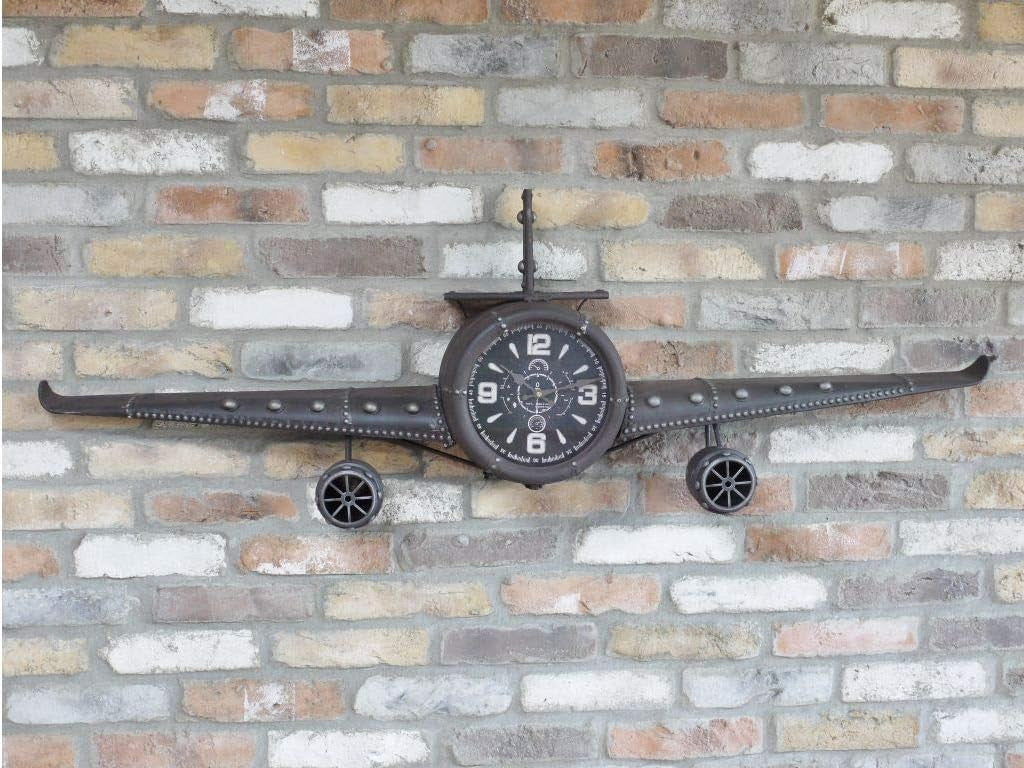 Vintage Metal Aeroplane Wall Clock Retro Design Silent Battery Operated