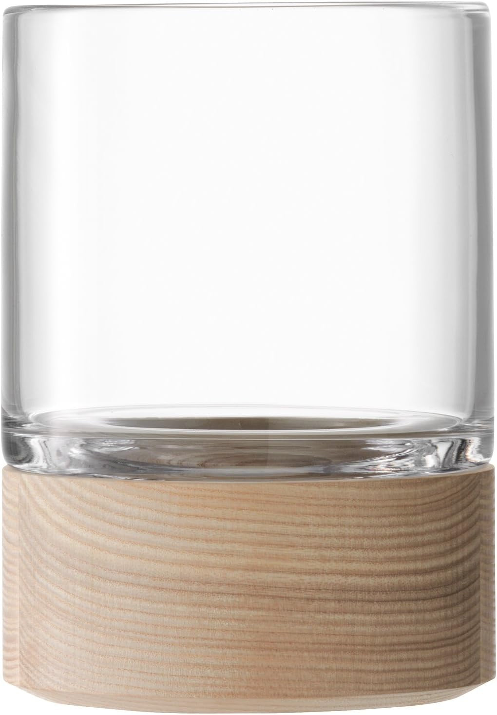 Clear Glass Vase with Wooden Base 18cm Modern Table Flower Centrepiece