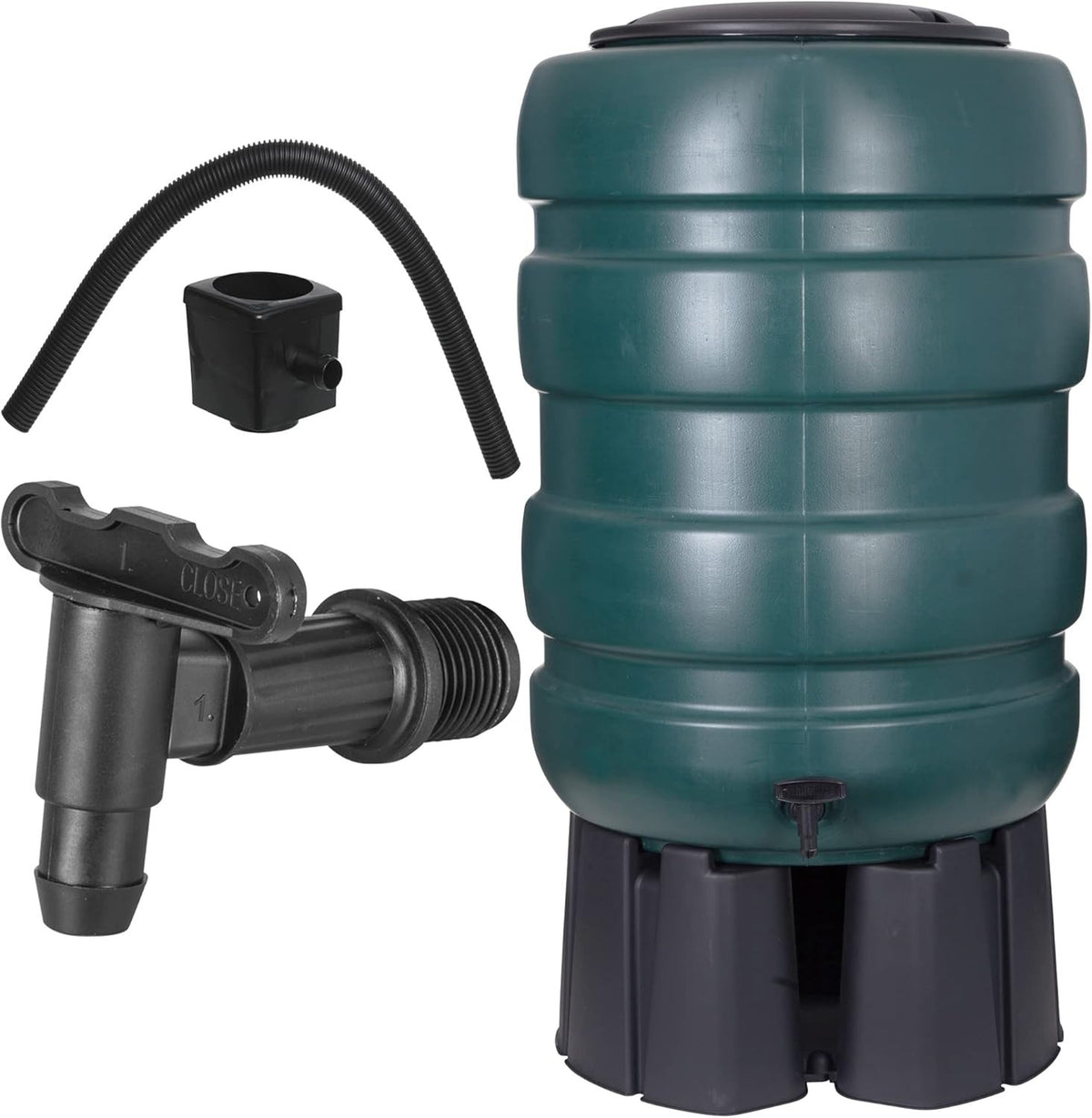 250L XL Water Butt With Stand, Tap & Diverter | Grey Garden Rain Collector