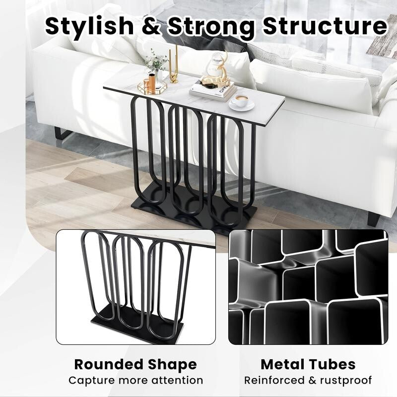 Modern Faux Marble Console Table – 100CM Entryway Hallway Shelf w/ Foot Pads