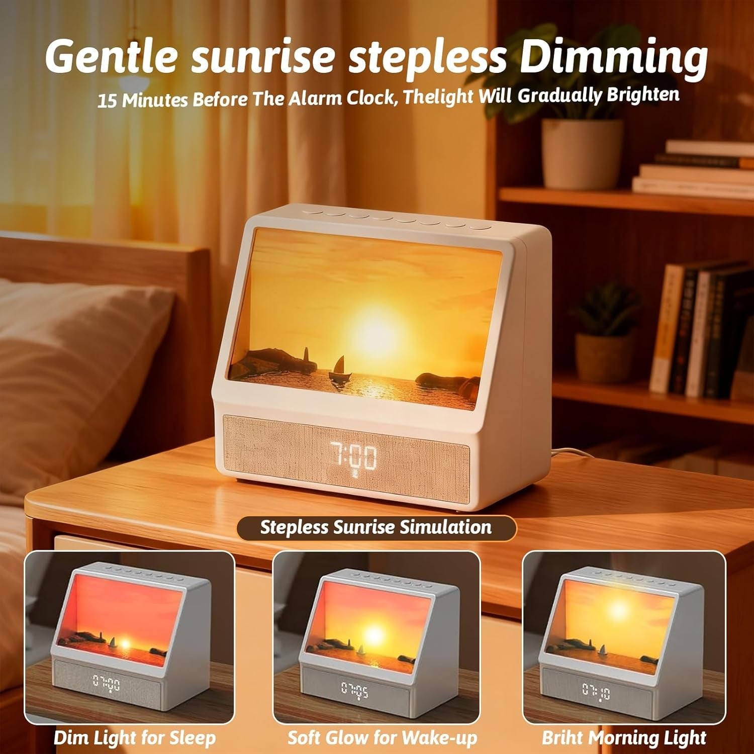 Sunrise Alarm Clock Wake Up Light Natural Sounds Bedside Night Lamp