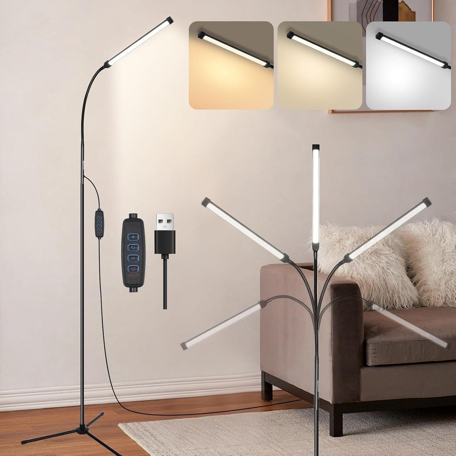 LED Floor Lamp Dimmable Gooseneck Reading Light 3 Colour Adjustable Stand