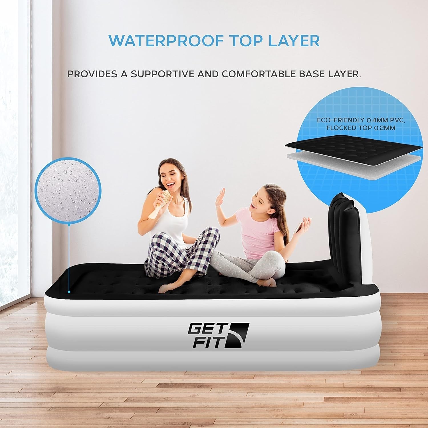 Single Air Mattress with Electric Pump & Headboard – 99x196cm Inflatable