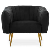 Black Velvet Accent Chair – Gold Legs, Tufted Armchair, Modern Elegance