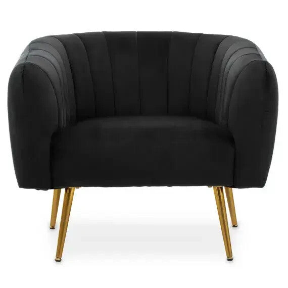Black Velvet Accent Chair – Gold Legs, Tufted Armchair, Modern Elegance