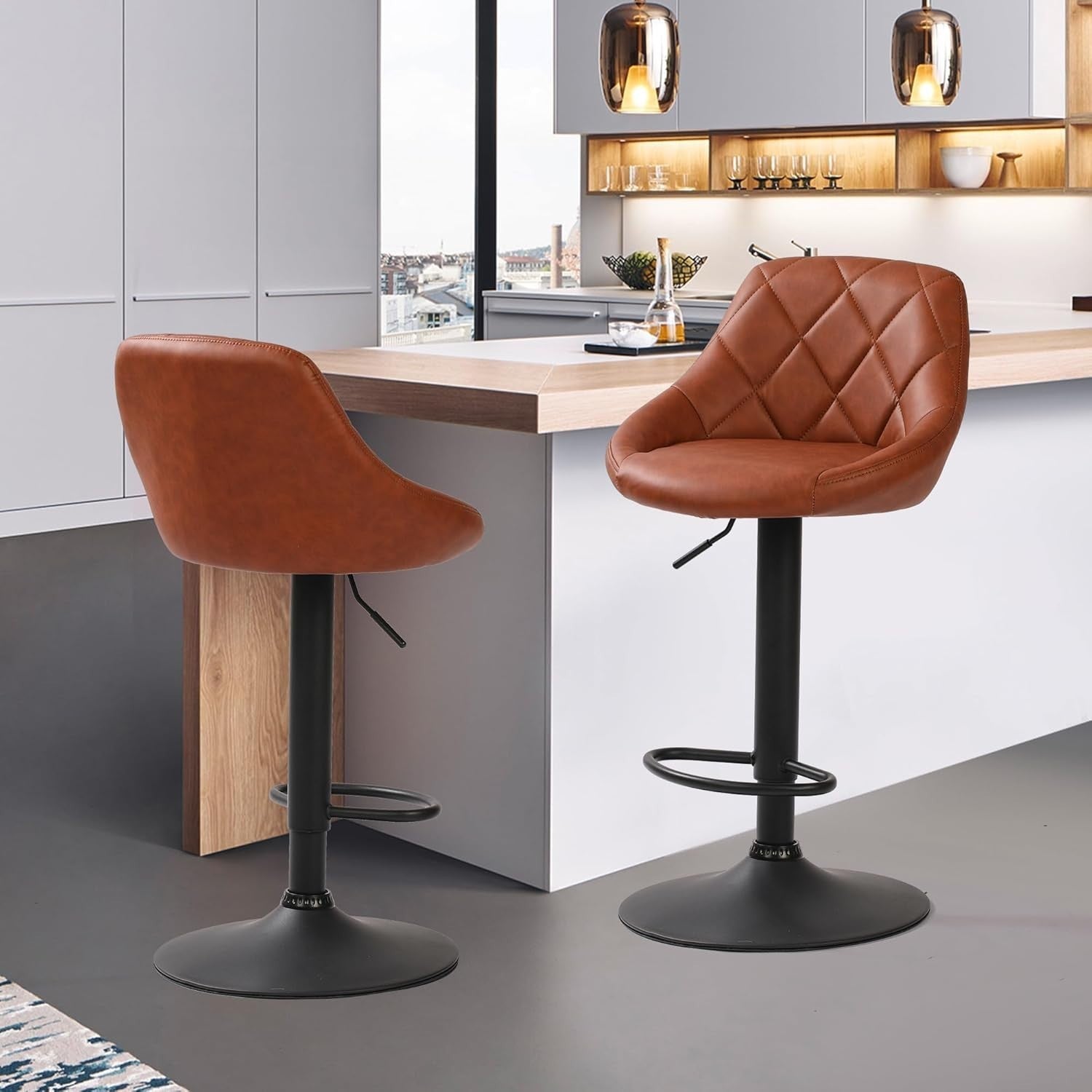 Adjustable PU Leather Bar Stools with Footrest – Zamaro Brown
