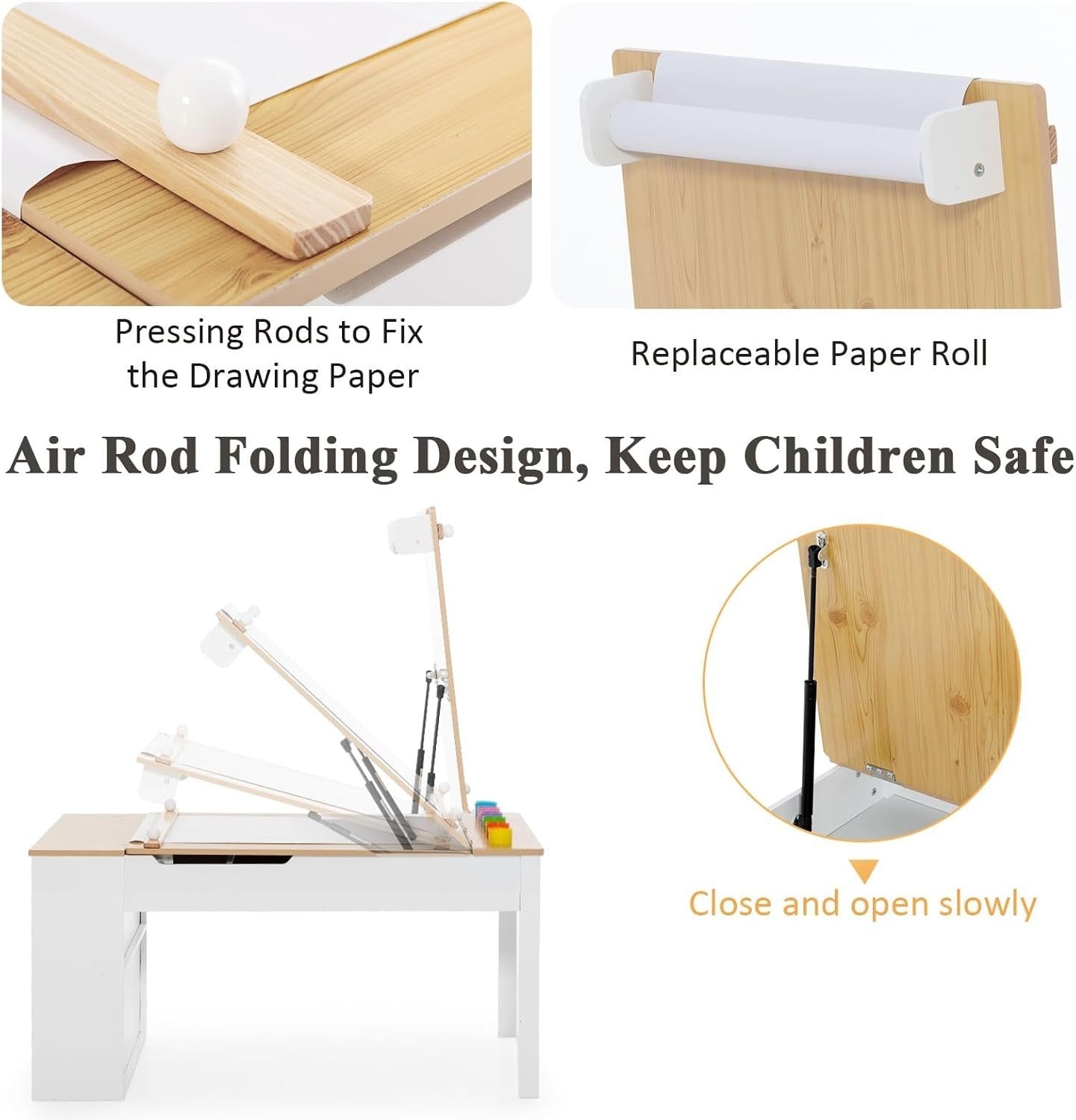 Kids 2-in-1 Art & Study Table with Lift-Top, Storage Boxes & Paper Roll