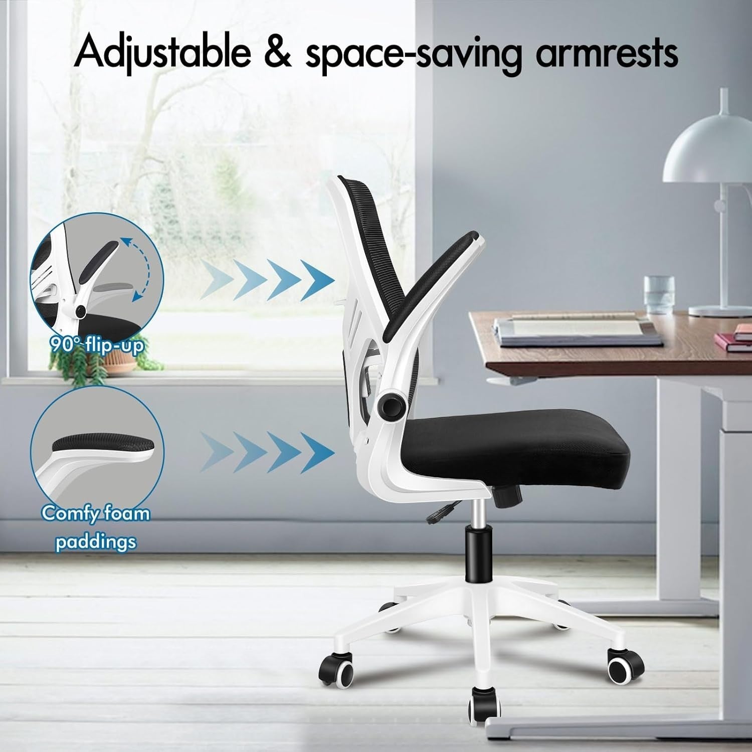 Ergonomic Office Chair Desk Computer Seat Mesh Back Flip Arms White & Black