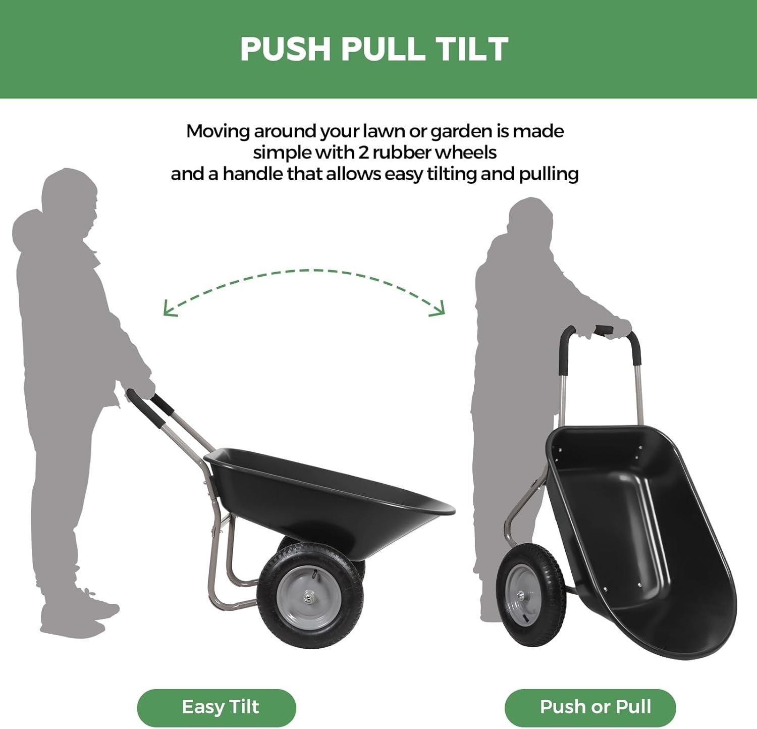 85L 2-Wheel Garden Trolley – Heavy Duty Cart w/ Pneumatic Tyres 150kg Capacity