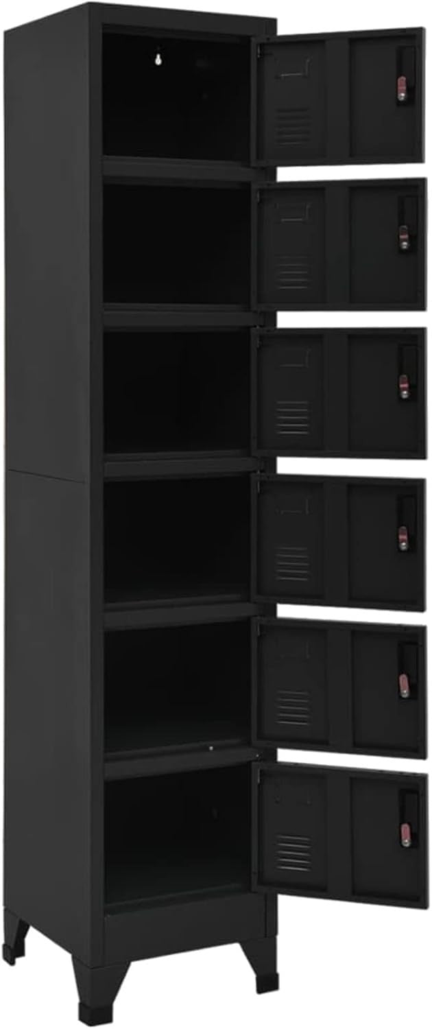 6 Door Black Metal Locker Cabinet Lockable Steel Storage Cupboard Office Gym