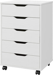 5 Drawer Mobile Filing Cabinet with Wheels Office Storage Chest White