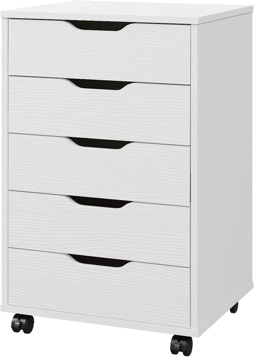 5 Drawer Mobile Filing Cabinet with Wheels Office Storage Chest White
