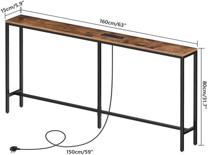 Slim 160cm Console Table with USB & Outlets – Perfect for Sofa, Entryway